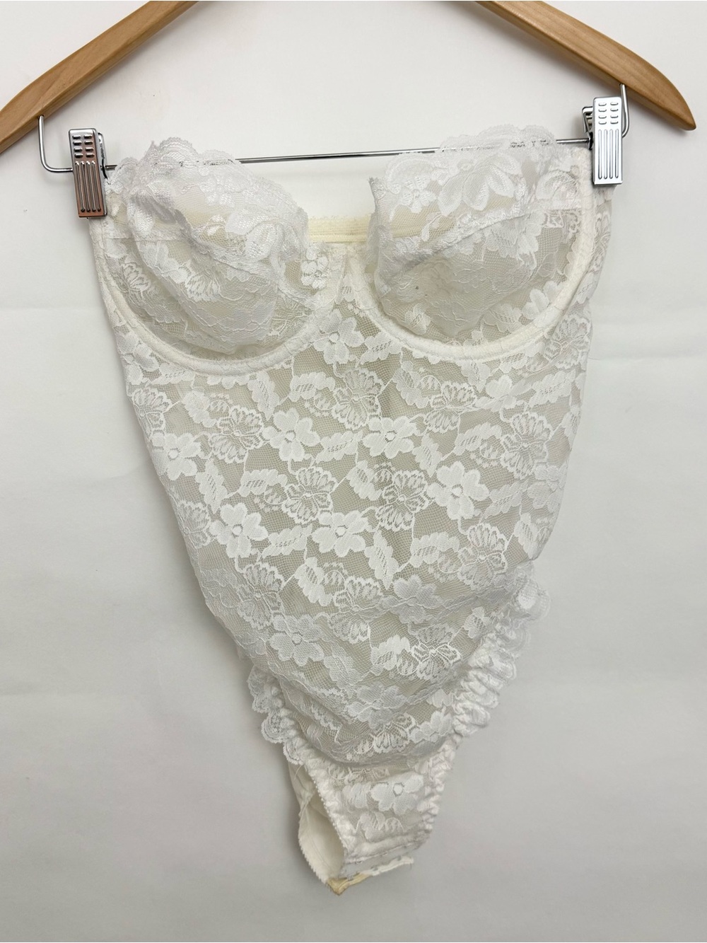 Vintage Union Made Dolores for Poirette Lace Bustier Bodysuit Ivory Lingerie 36